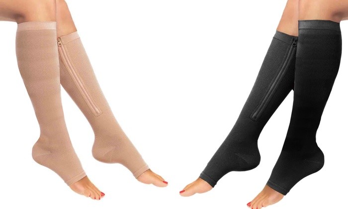 Zipper Compression Sock Over Calf Below Knee High Foot Leg Support Stocking