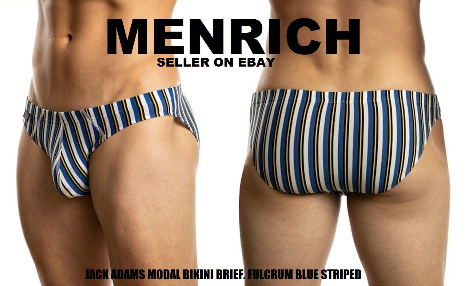 JACK ADAMS MODAL BIKINI BRIEF. FULCRUM BLUE STRIPED. SMALL. NWT. VERY RARE🌈 GAY