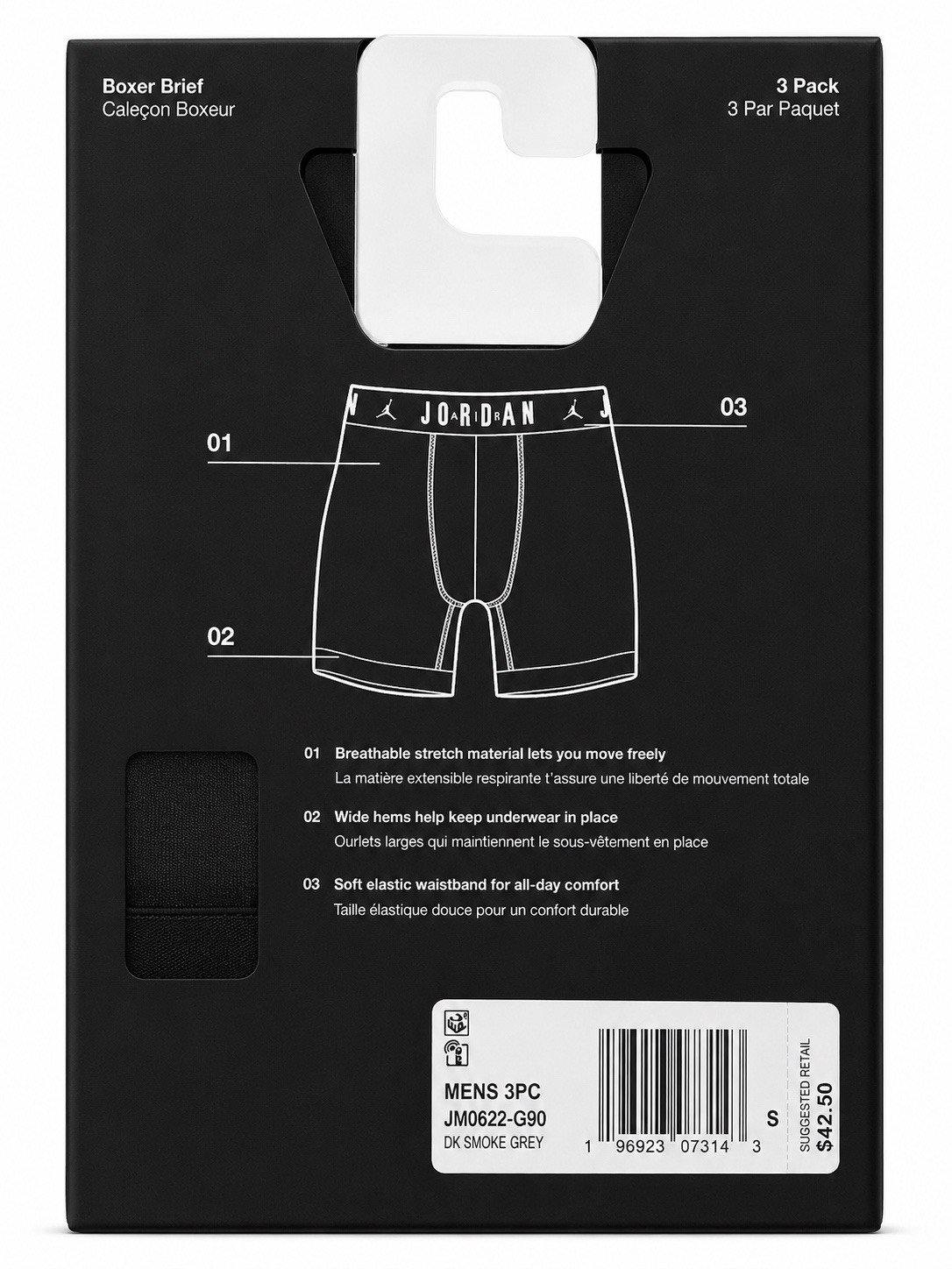 Jordan Flight Cotton Stretch Boxer Briefs 3-Pack Black Solid Breathable Men’s S