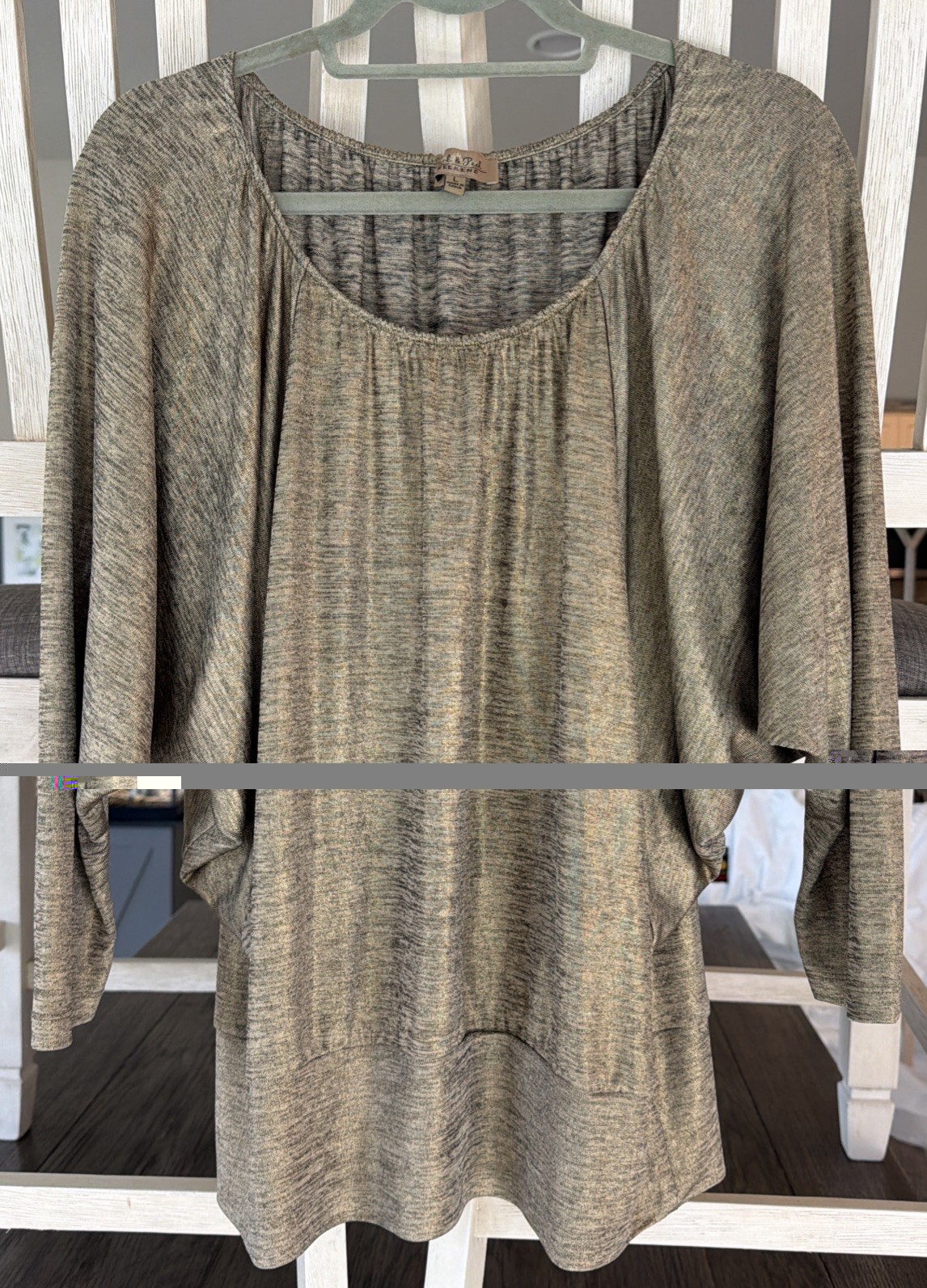 PECK & PECK Knit Top w 3/4 Sleeves LARGE Summer/fall Gold sheen black speckles