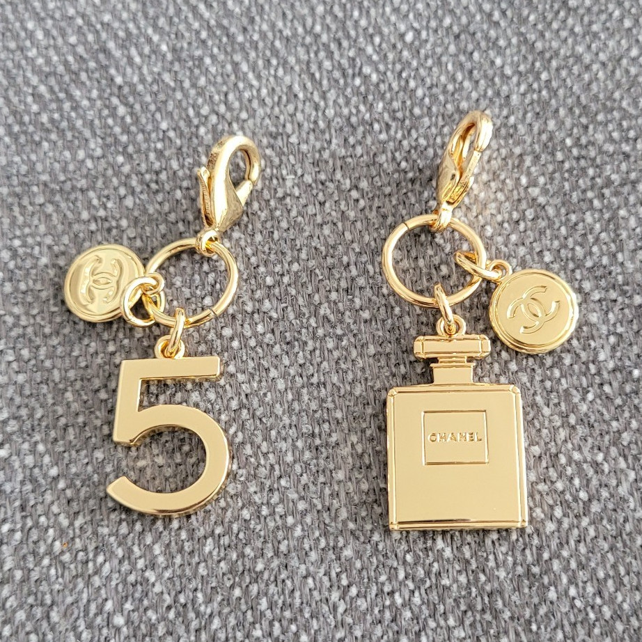 CHANEL Gold Tone 2-Piece Charm Set No. 5 & Perfume Bottle Logo
