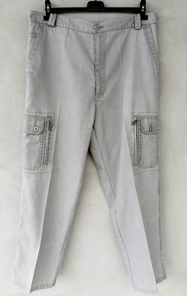 Mens Tailored Work Utility Cargo Pants, Size 56, Grey, Cotton