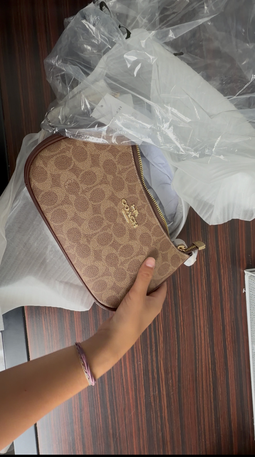 Coach Plaza Bag Shoulder Bag in Crystal Signature Jacquard Brass/Mushroom CFG63