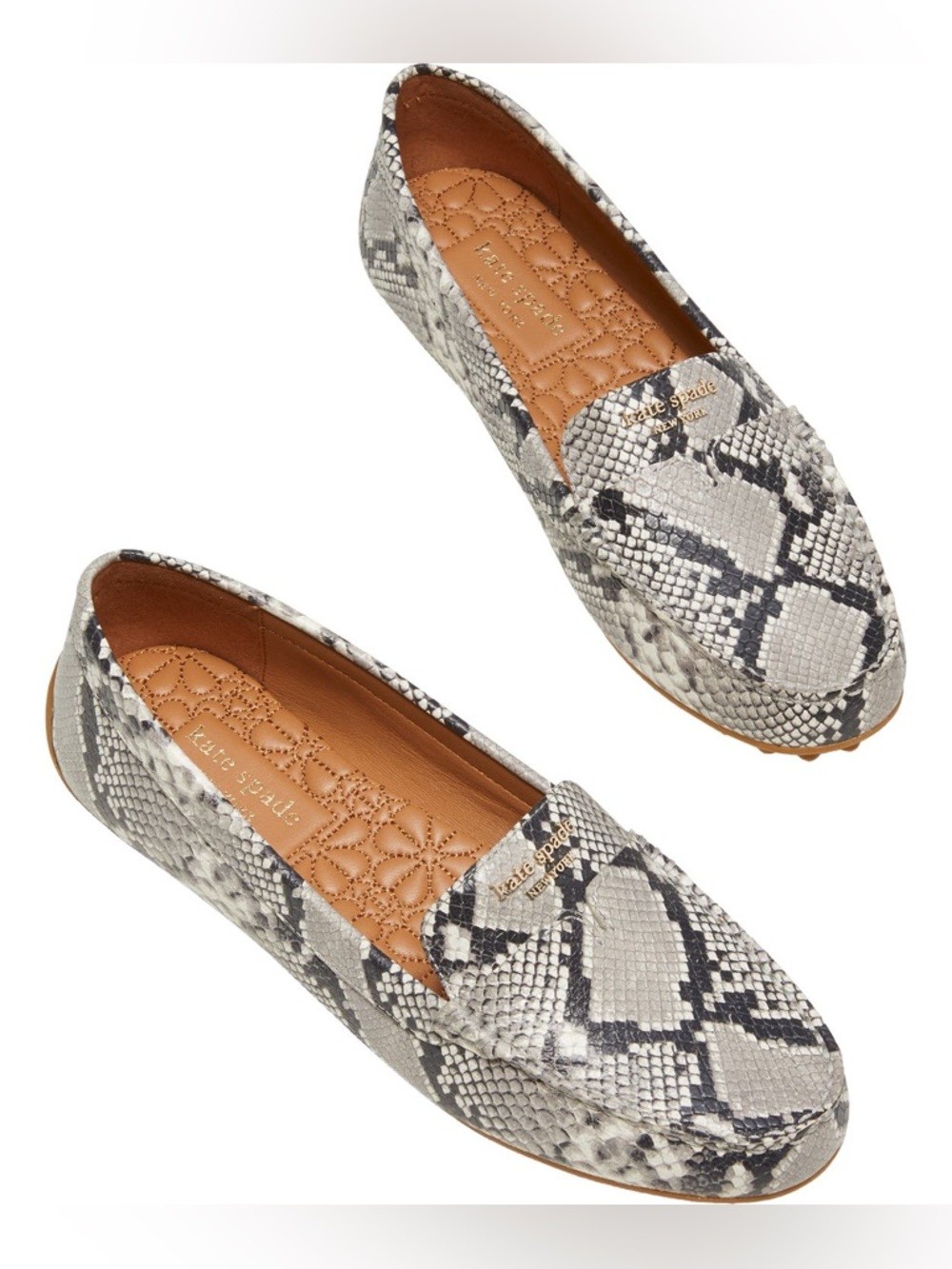 Kate Spade New York “Deck” Snakeskin Print Leather Driving Loafers Size 7.5