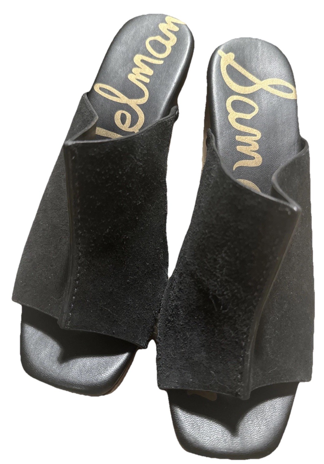 Sam Edelman Black Suede Platform Worn Twice Open Toe Heels Clogs 7 1/2