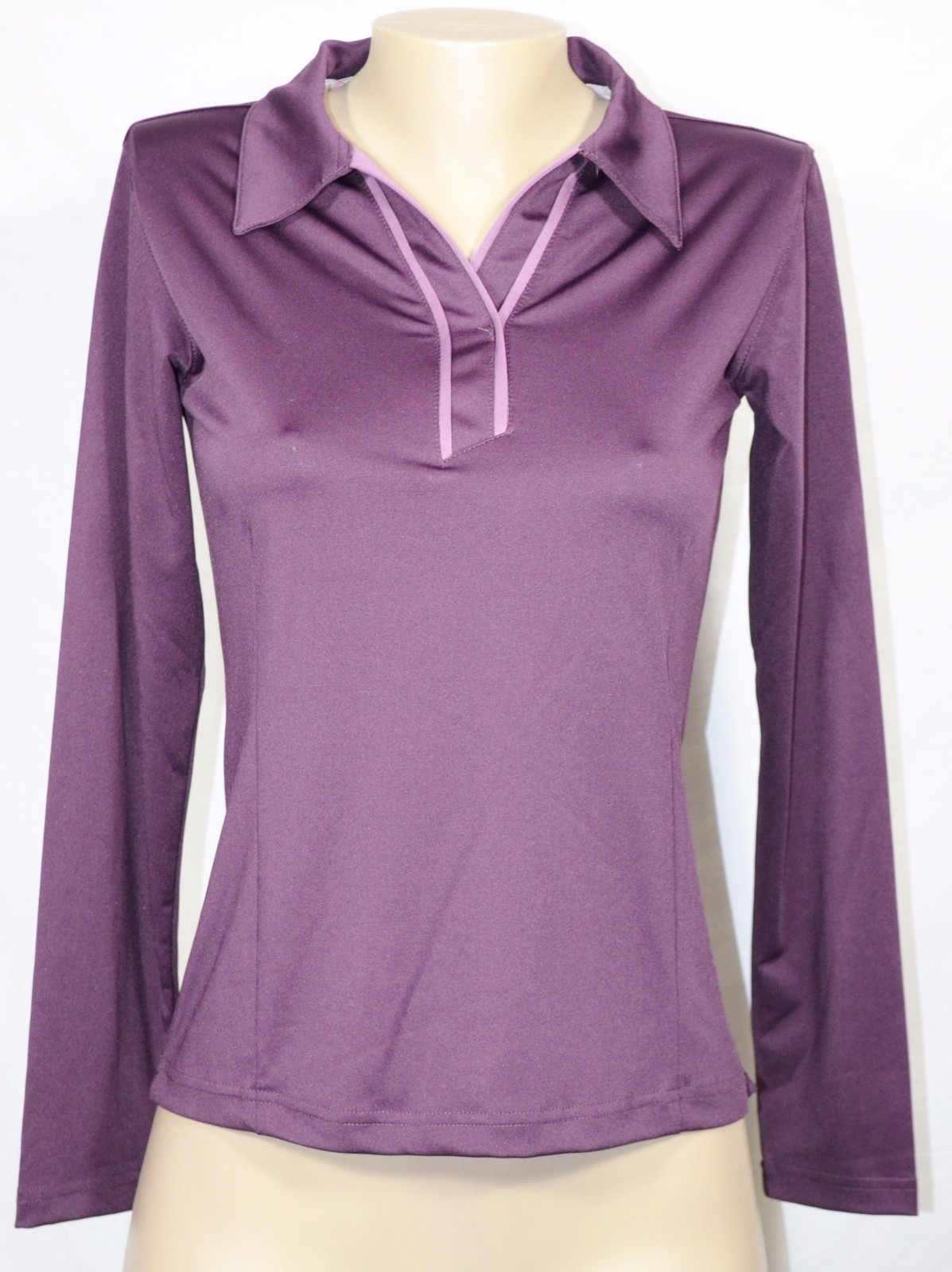FOURSOME Purple Activewear Athleisure Collared Top Small Long Sleeves Unlined