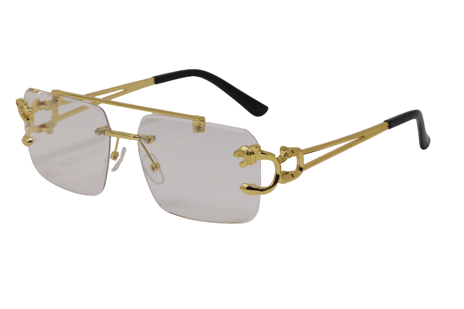 Men Classy Elegant Sophisticated Hip Hop Sun Glasses Gold Metal Frame Clear Lens