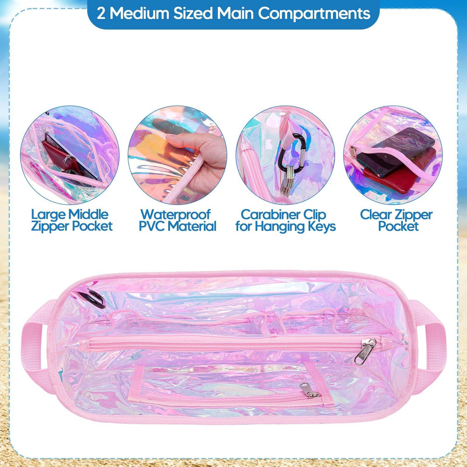 Iridescent Beach Bag Organizer Insert (12.4in x 10.2in x 4.3in) Compatible wi…