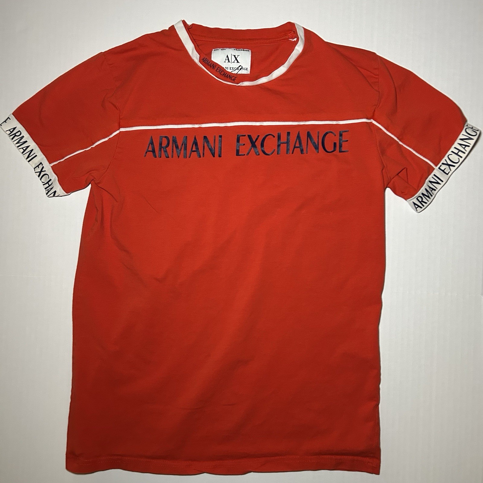 Armani Exchange AX Logo T Shirt Red Orange White Mens M Runs Small