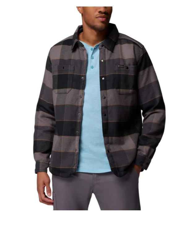 Columbia Men’s Flannel Sherpa Lined Shirt Jacket Plaid Black Size L