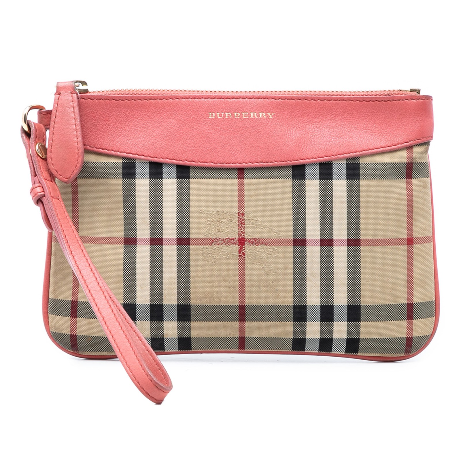Burberry Haymarket Check Nylon Peyton Clutch Pre-Loved Pink