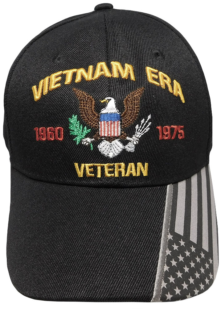 Vietnam Era 1960-1975 Veteran Black With USA Flag On Bill Embroidered Cap Hat