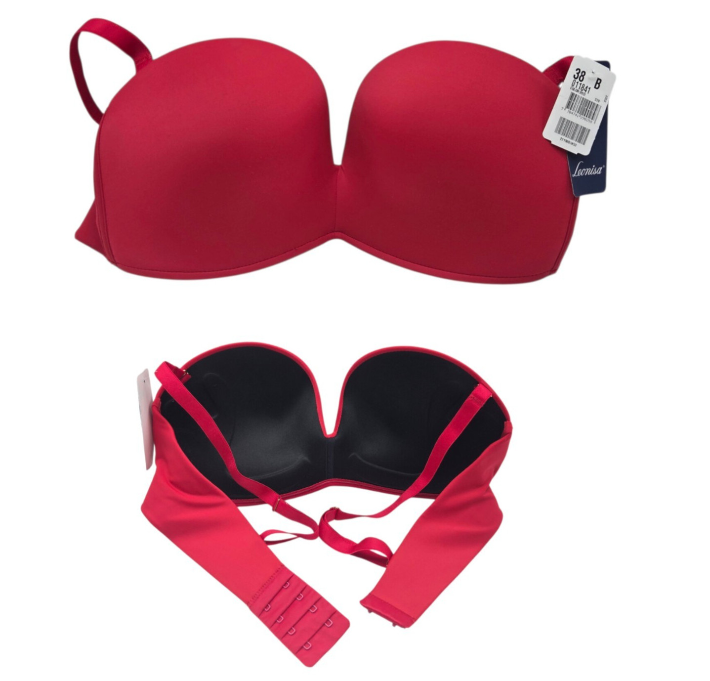 LEONISA Antigravity Wireless Strapless Bra 38B Extreme Plush Up Cherry Red NEW