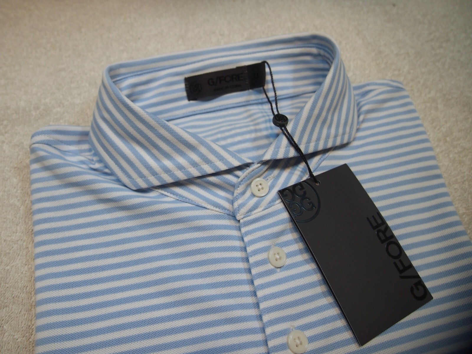 G/FORE Performance Fabric Feeder Stripe Pique Slim Fit Golf Shirt NWT M $120