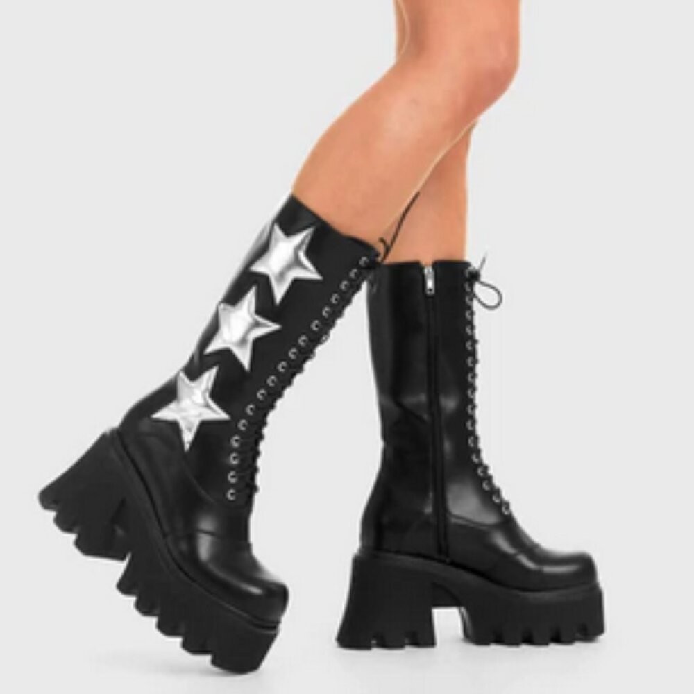 Lamoda Size 10 star Platform Boots Chunky Heel boots space cowboy ace freely