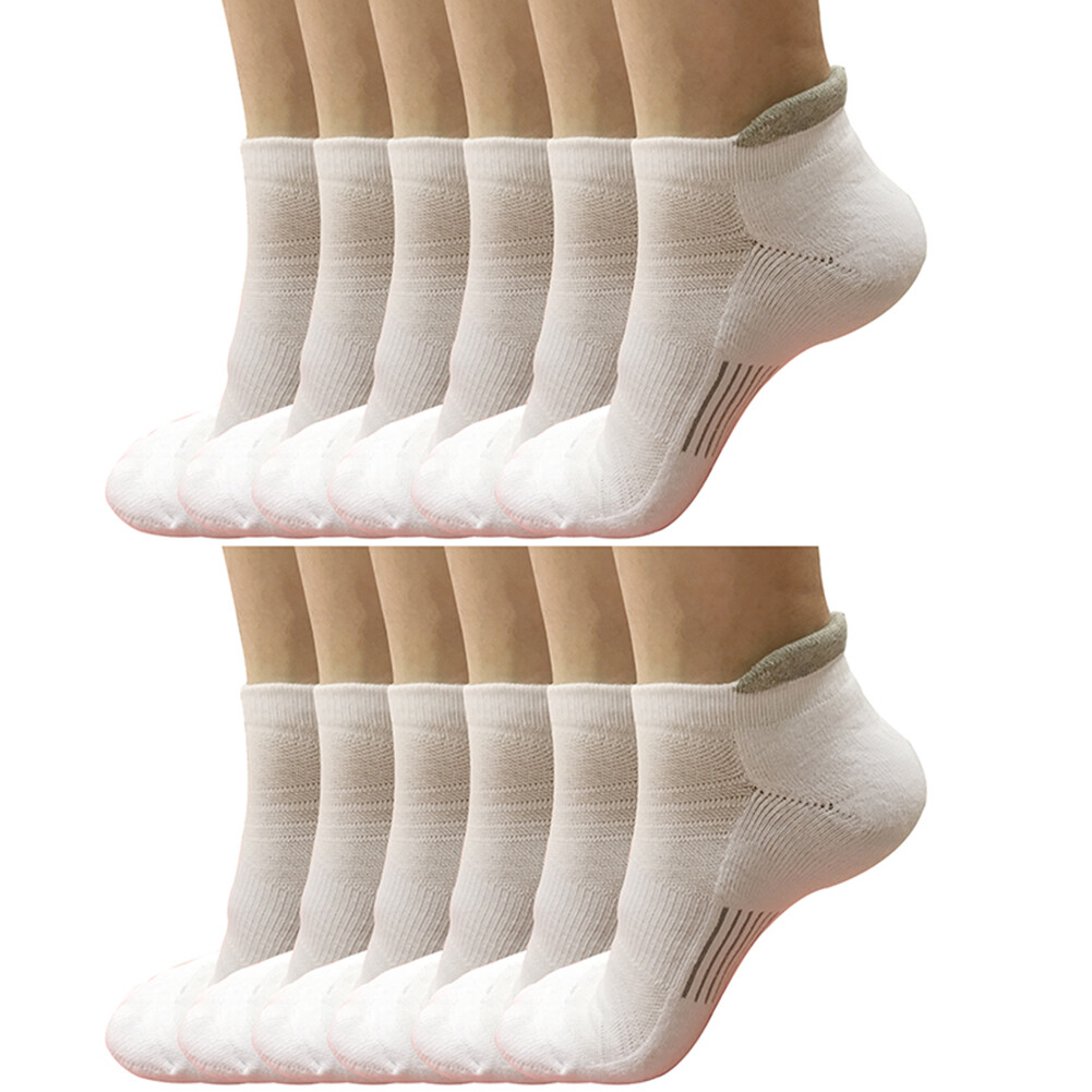 Lot 1-12 Mens Low Cut Ankle Cotton Athletic Cushion Sport Running Socks White