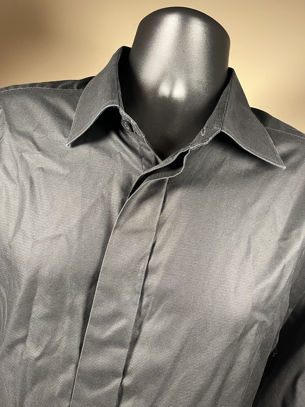 Eton of Sweden Men’s Dress Shirt 44 17.5 XL Black Fly Front Hidden Placket
