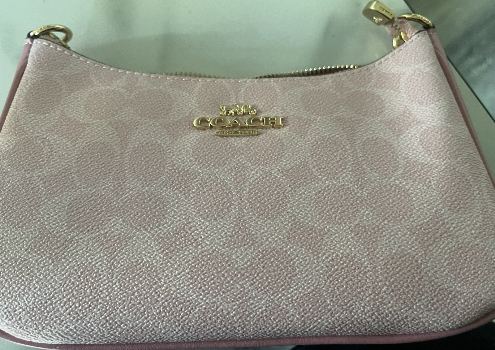 Coach Pink Shoulder Bag Gold Hardware Logo Accents Zip Closure Women’s Designer