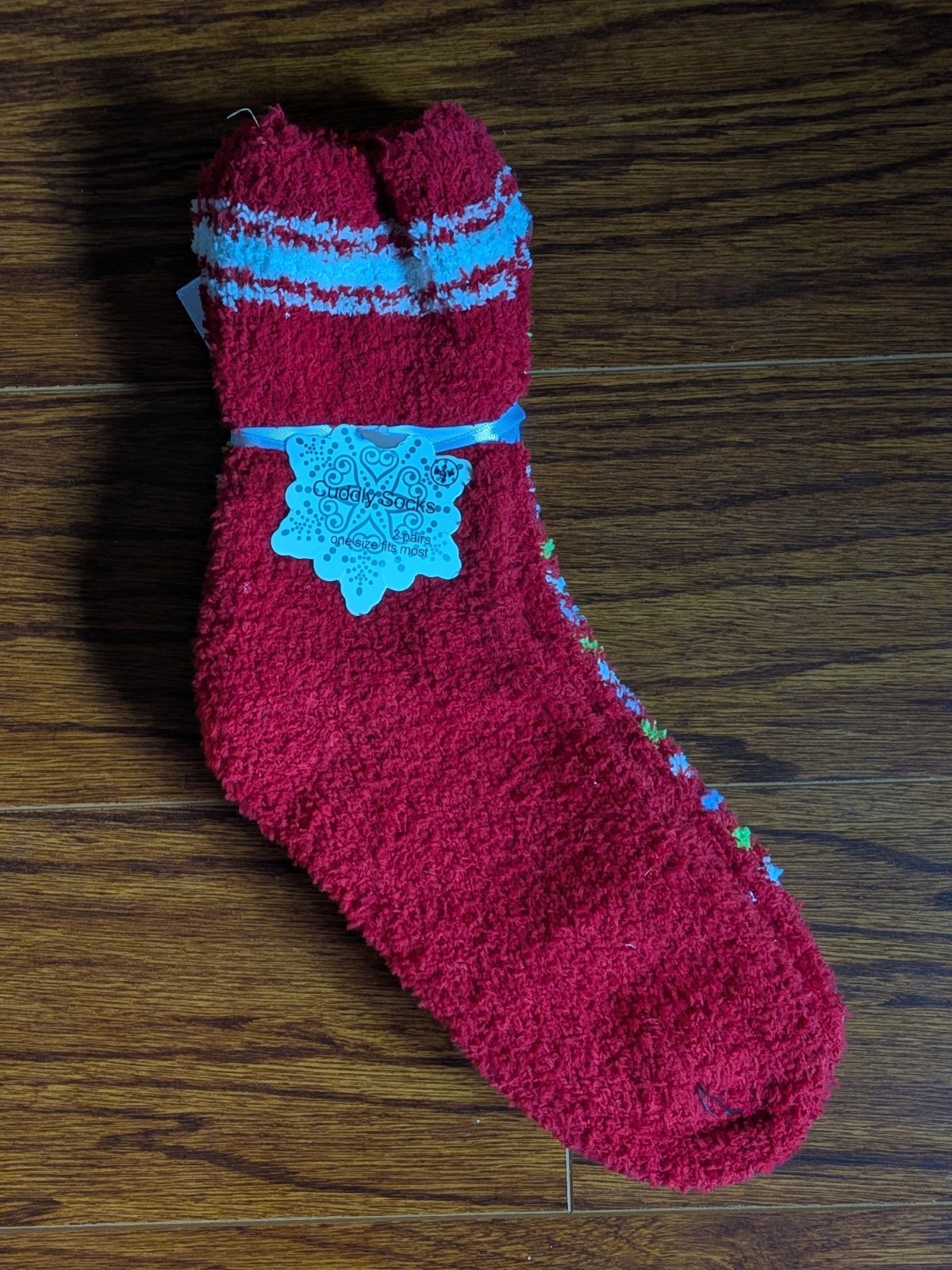 Cuddly Socks Women’s Fuzzy Striped Red/White 2 Pairs One Size