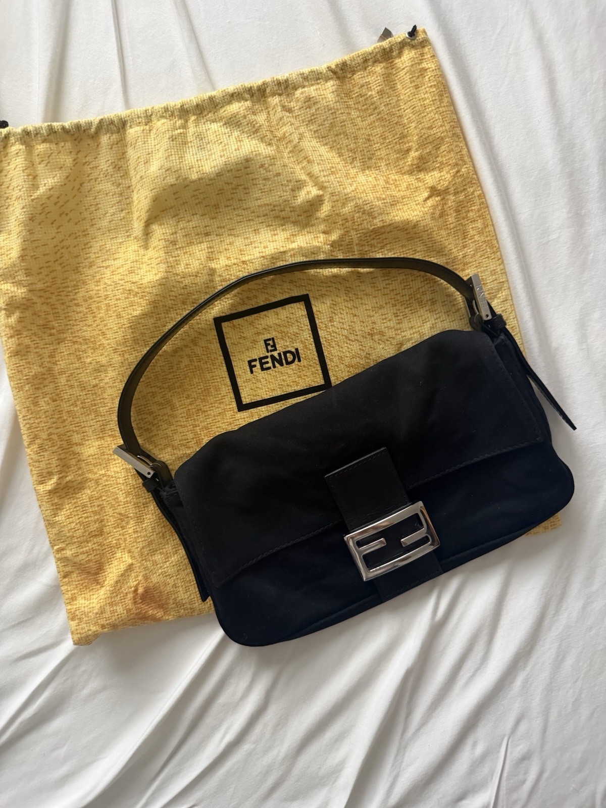 Fendi Nylon Baguette Black Shoulder Bag Vintage Authentic