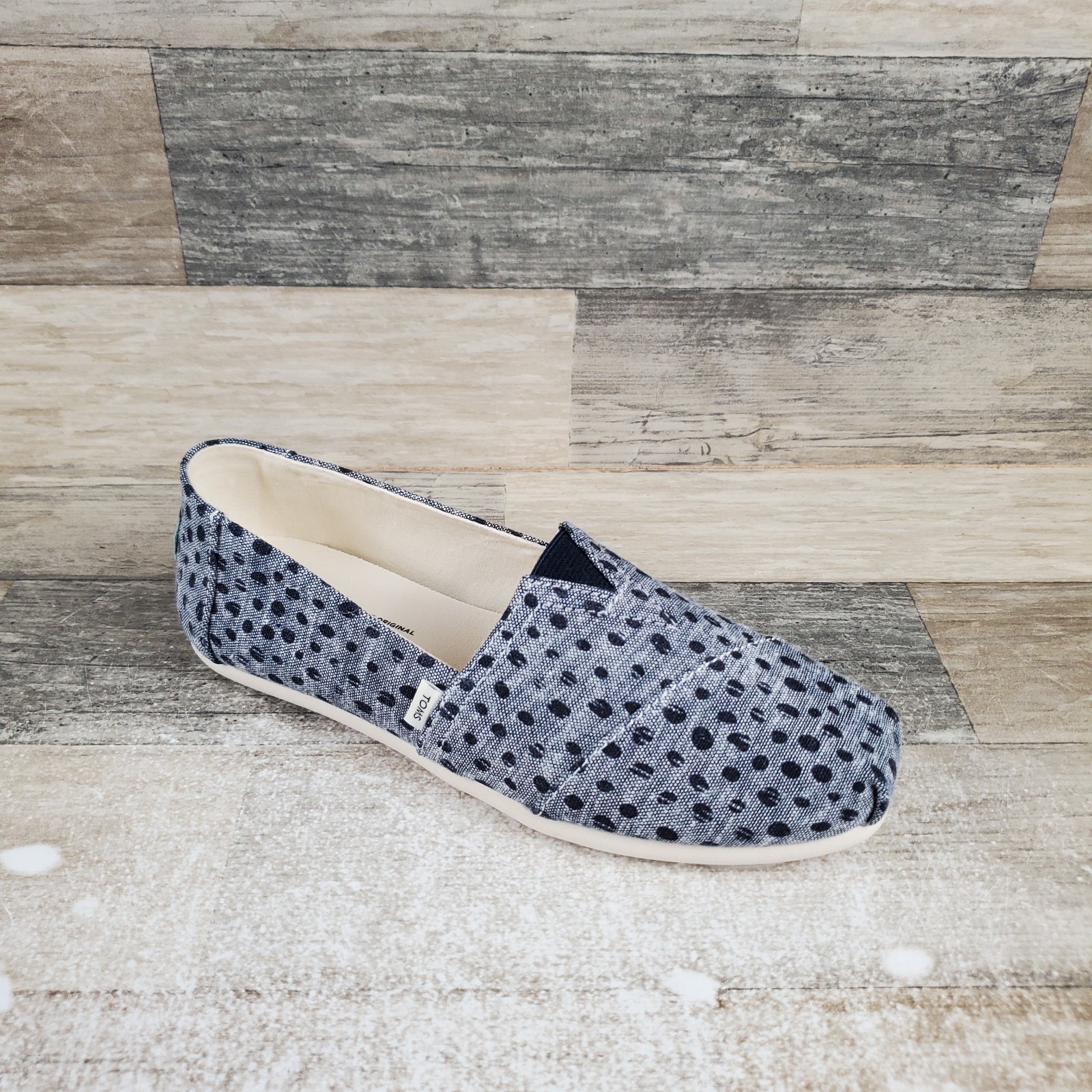 Toms Alpargata Womens Shoes Sz 5.5 Navy Slub Chambray Dots Slip On Sneakers