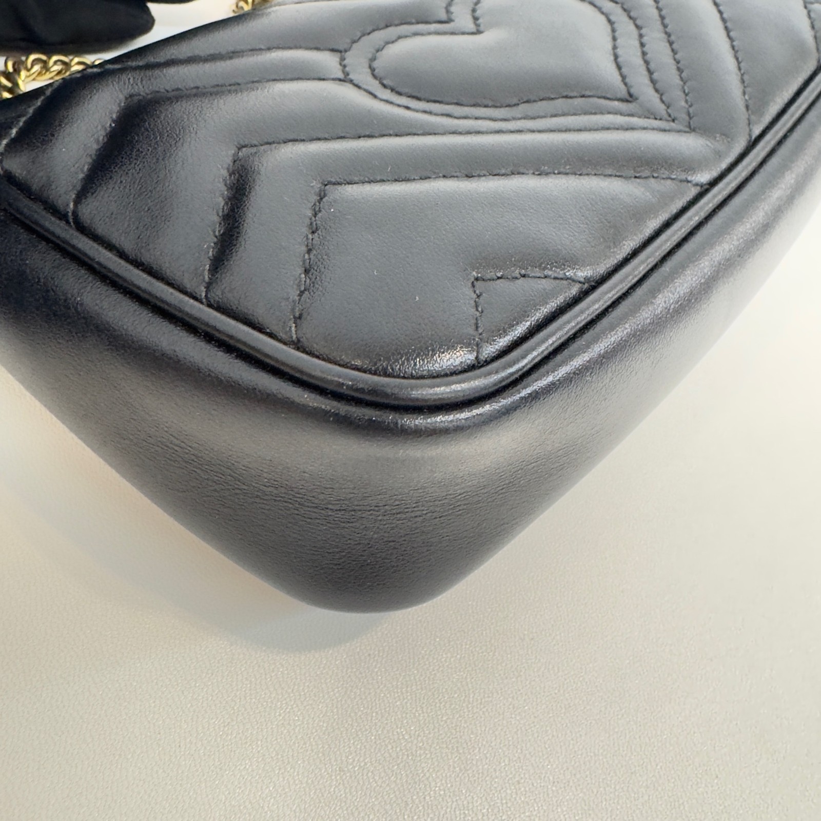 Authentic Gucci GG Marmont Mini Matelassé Leather Crossbody Black Gold-Tone