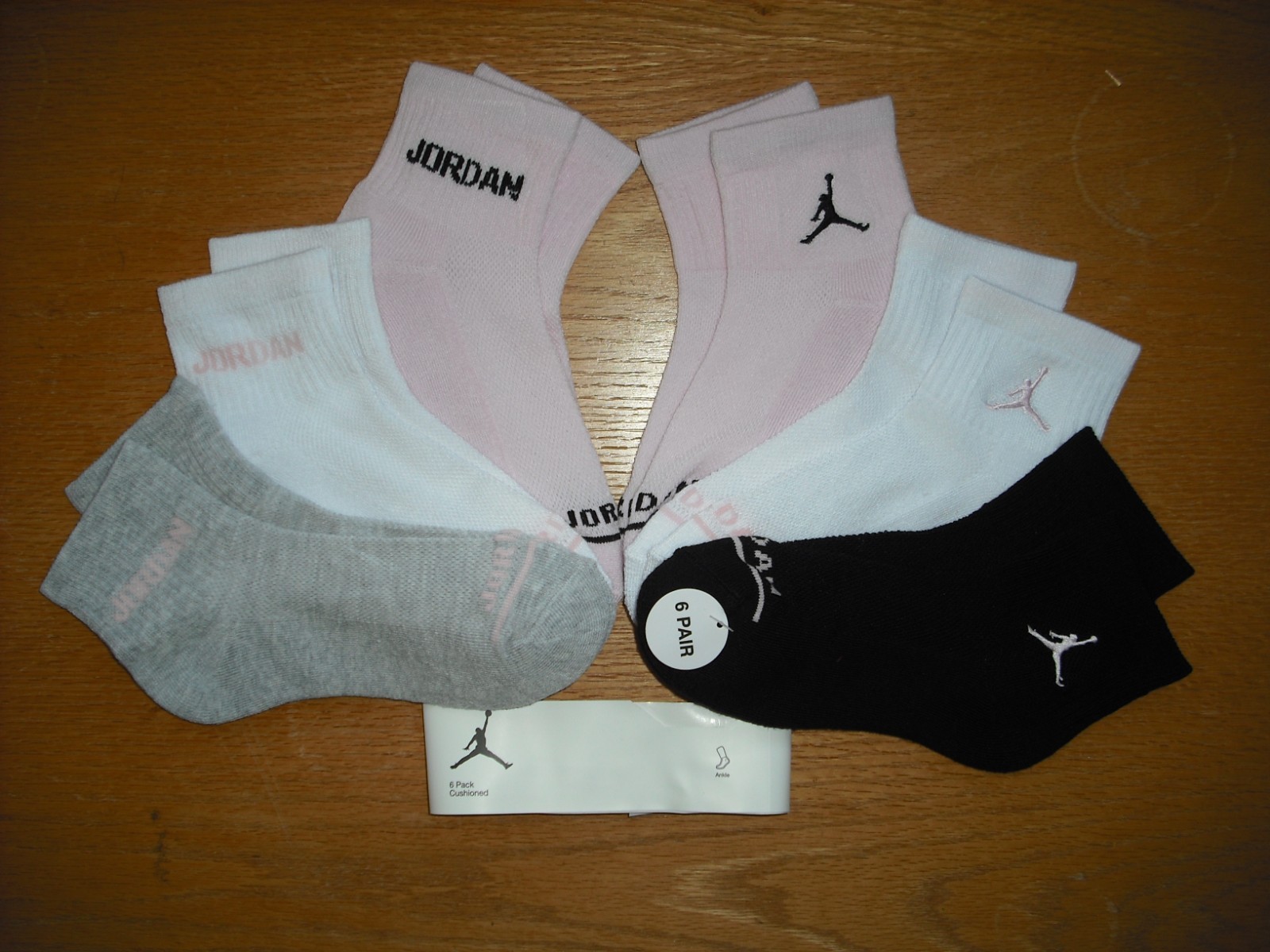 Womens/Teens NWT AIR JORDAN Ankle Socks 6pr Pink White Black Cushion Sz:M(6-8.5)