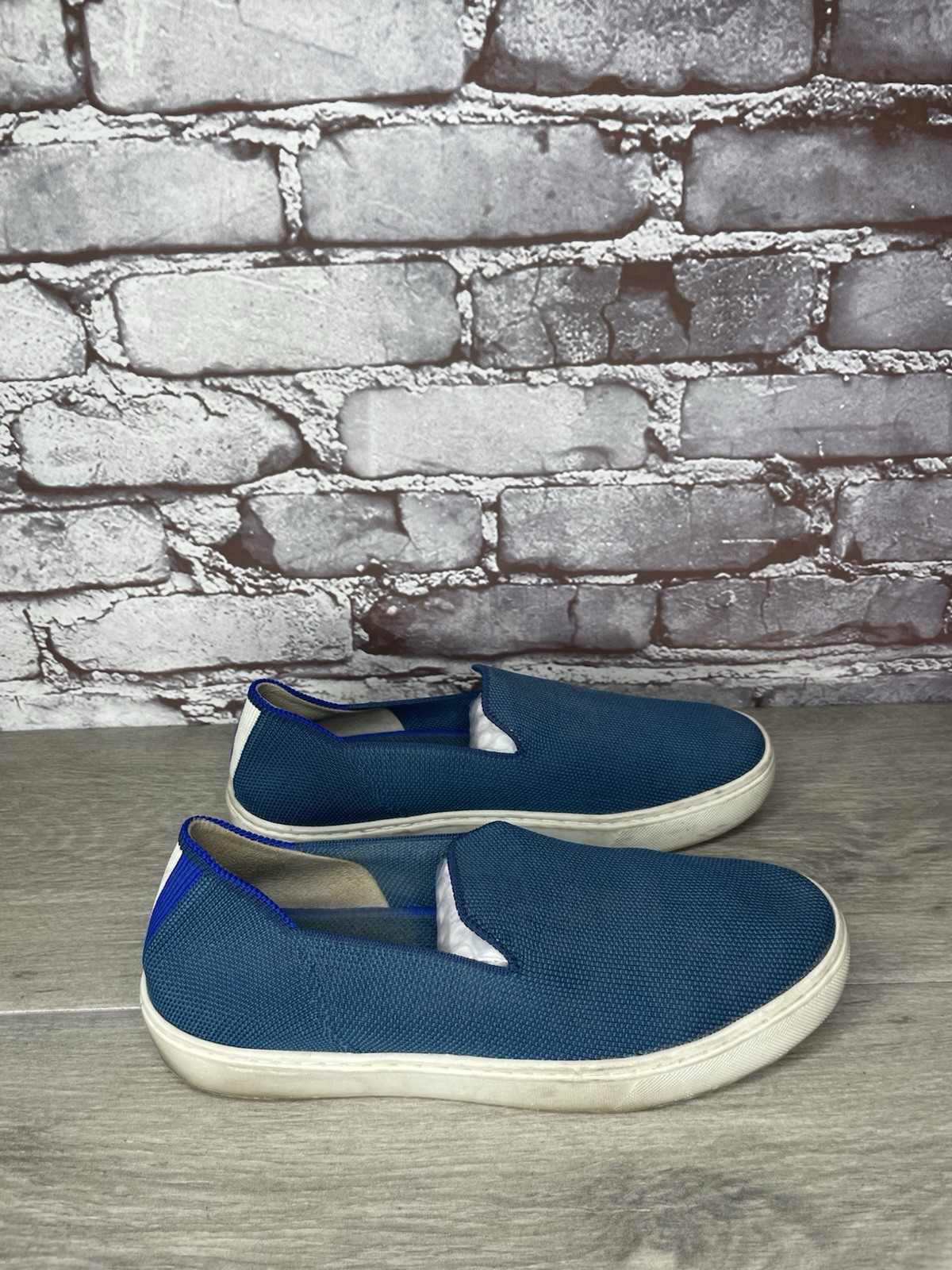 Rothys Original Jade Teal Knit Fabric Slip On Sneakers Shoes Women Sz 7M US/38EU