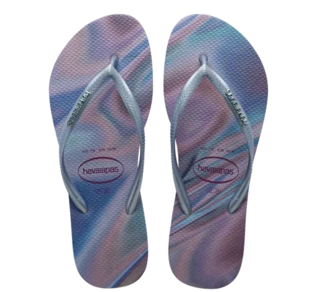 Havaianas Brazilian Iridescent Slim Flip Flops Womens Sandals Sz 8 Eur 39/40
