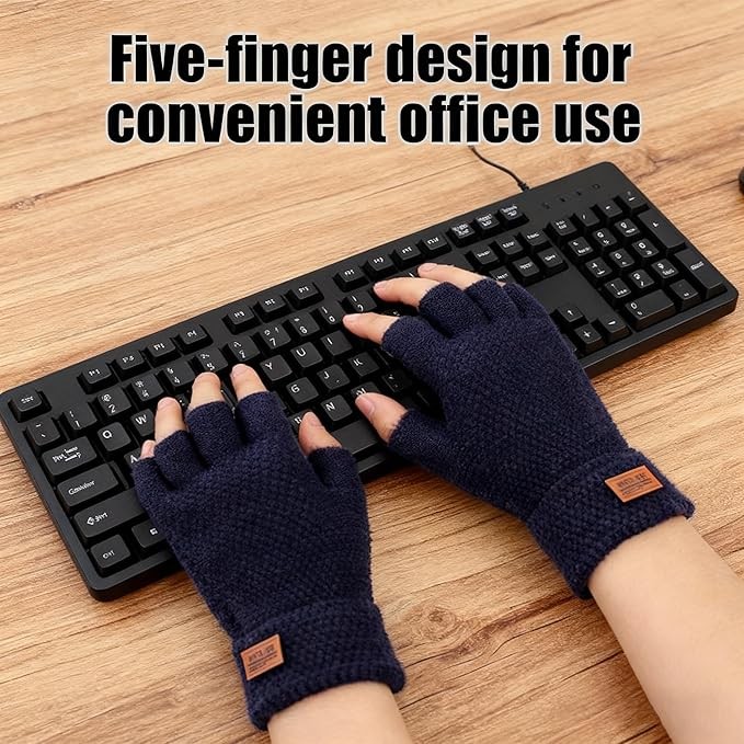 Winter Alpaca Wool Fingerless Gloves Thermal Men Knitted Half Finger Mitten Lot