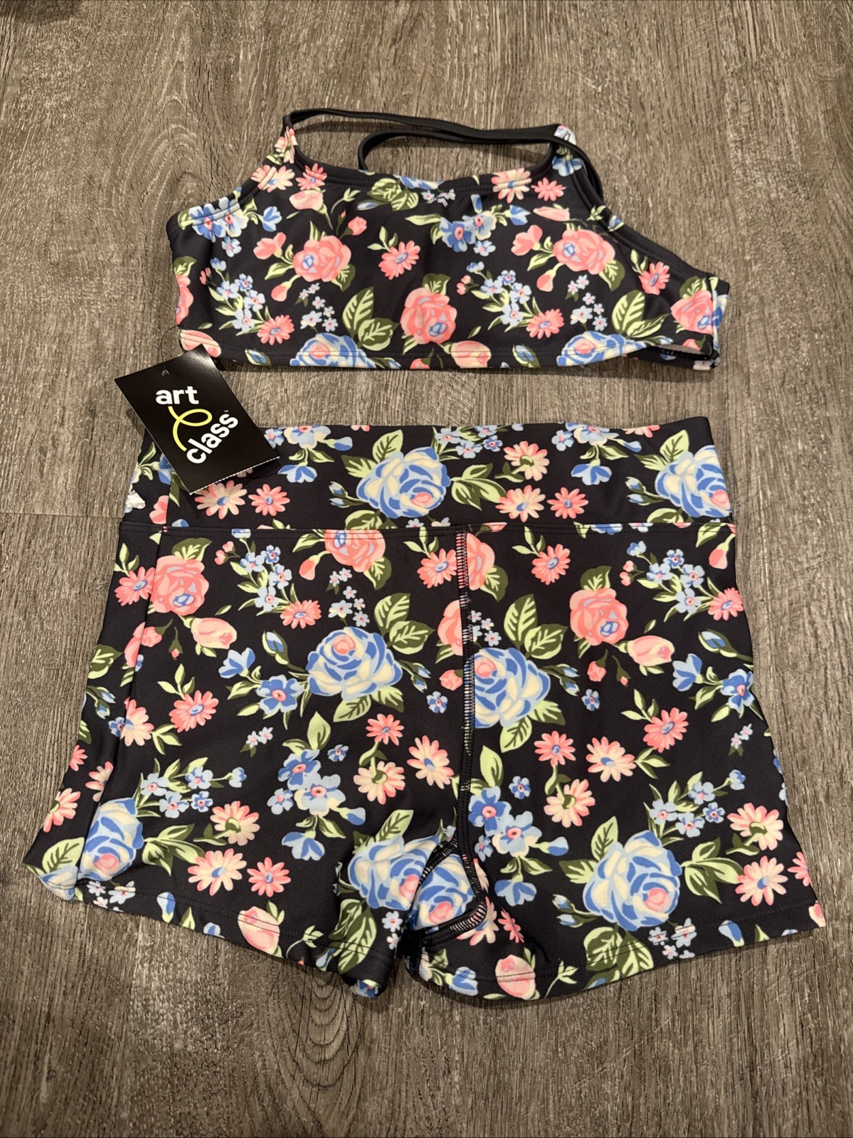 Party Floral Bike Shorts with Adjustable Back Top Set art class L (10/12)