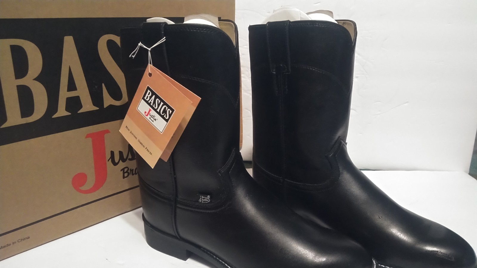 Justin Basics Style JB3000 8 D Leather Western Roper Cowboy / Biker Boots