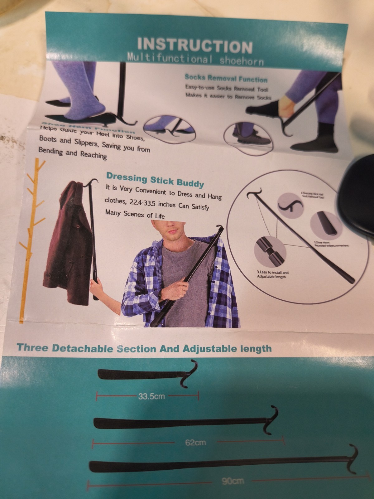 Dressing Stick Aid with Shoe Horn for Shoes Socks Shirts Pants,(1026)