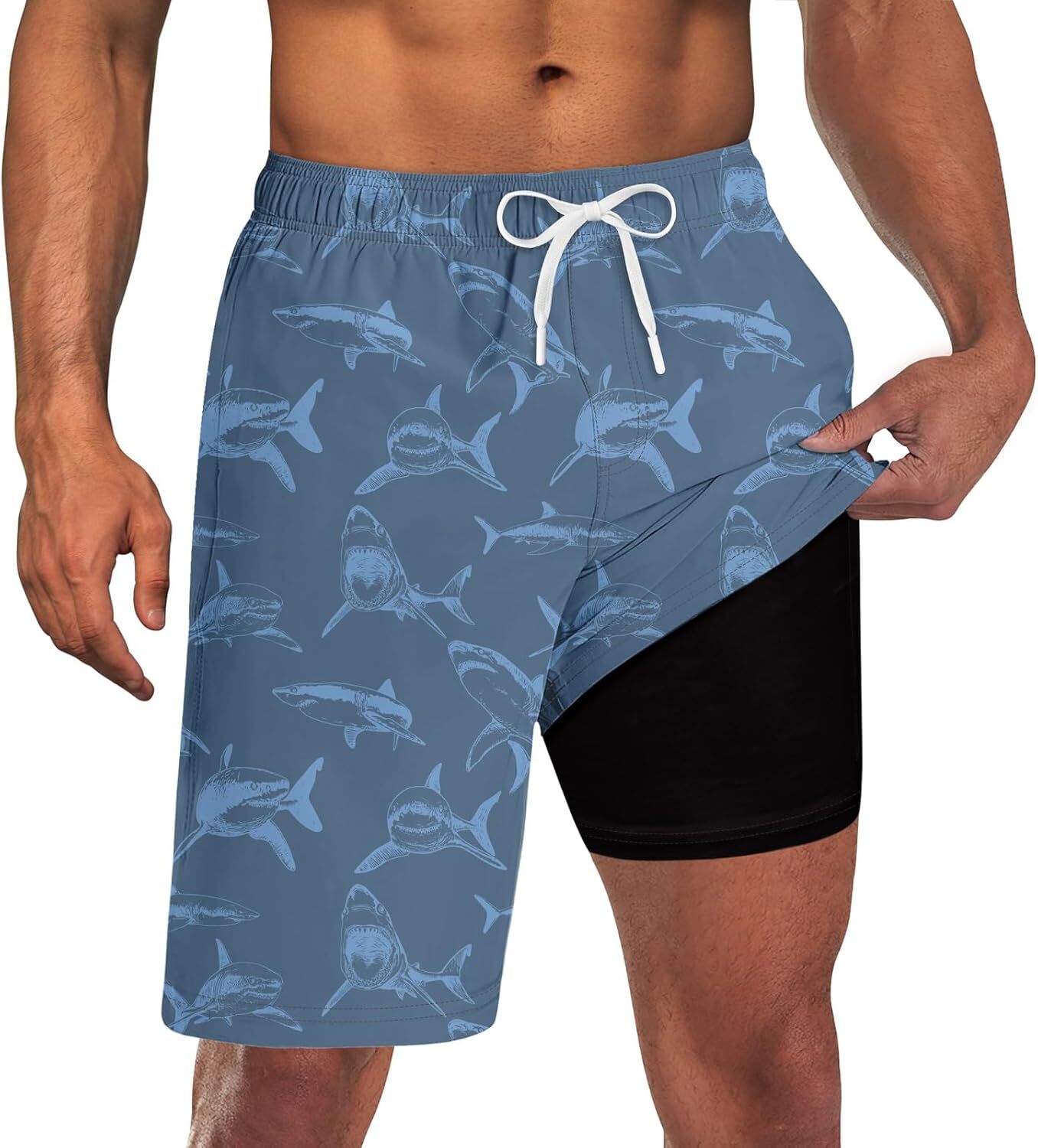 Mens Swim Trunks Quick Dry Compression Liner Pockets 9» Inseam M-3XL UPF 50+