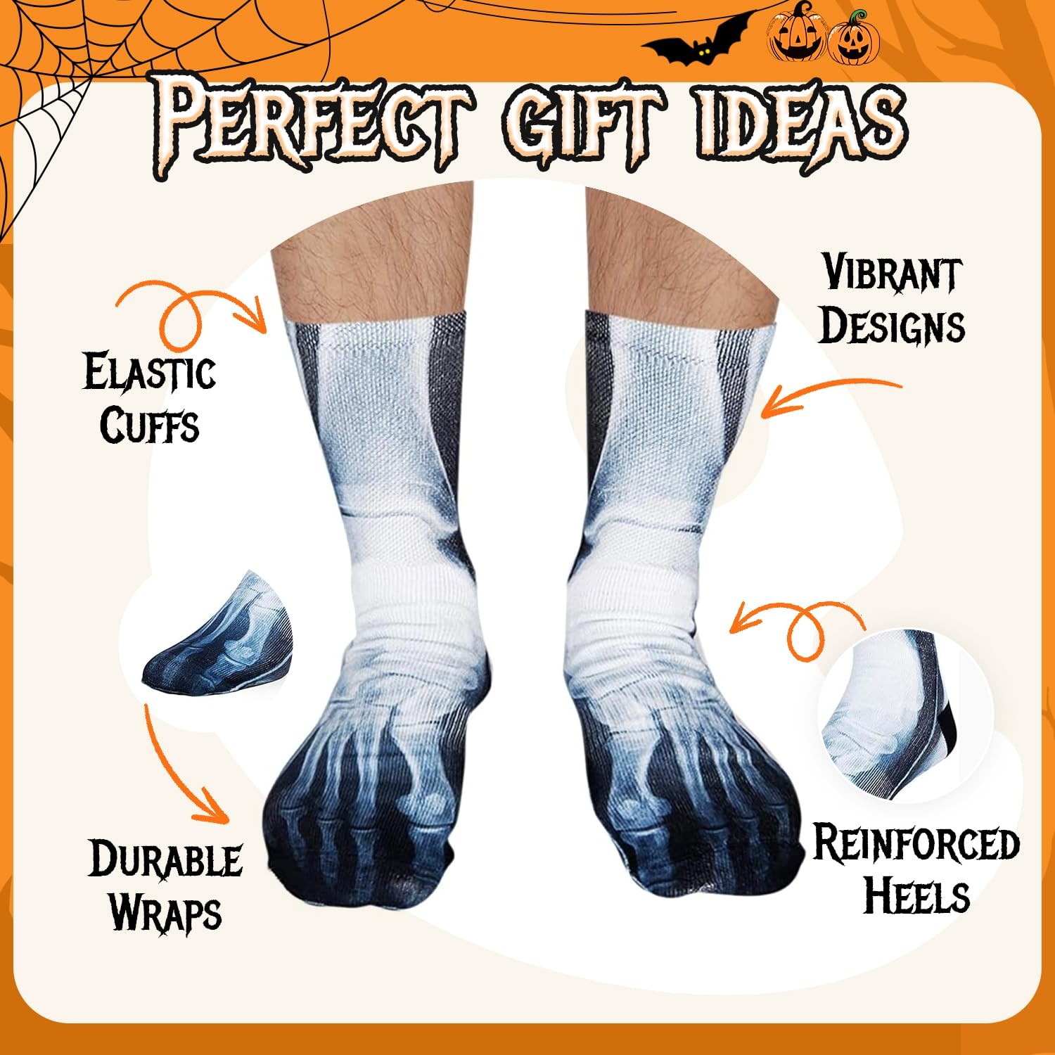 Spooky Skeleton Socks – Halloween Horror Gifts for Men Women & Teens