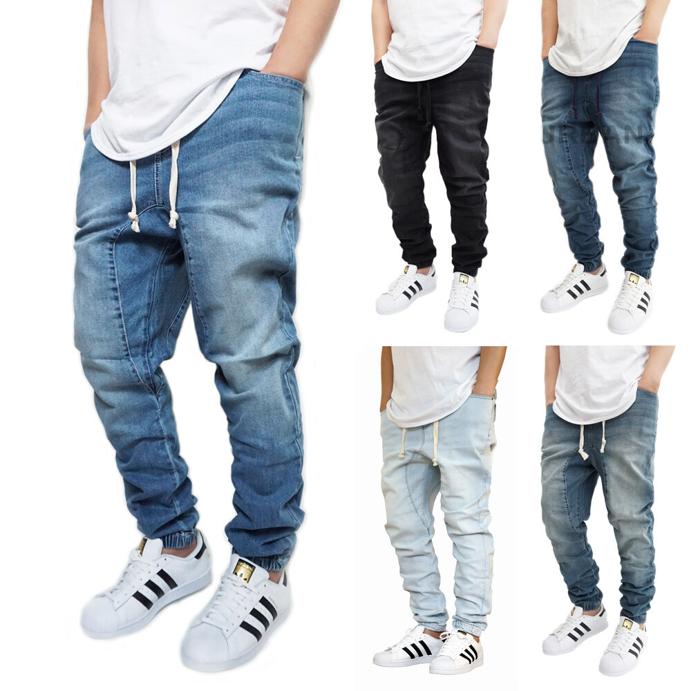 MEN’S DROP CROTCH DENIM JOGGER PANTS 5 COLORS S-5XL BIG&TALL *FAST SHIPPING*