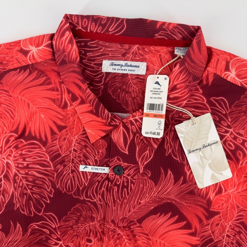 Tommy Bahama Shirt Mens XXXL Red Bahama Coast Luminescent Tropical Stretch 8948