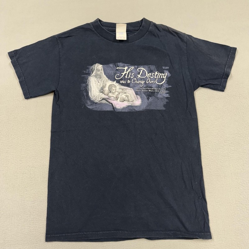 His Destiny Jesus Shirt Mens Small Blue Tennessee River Christian Graphic Tee