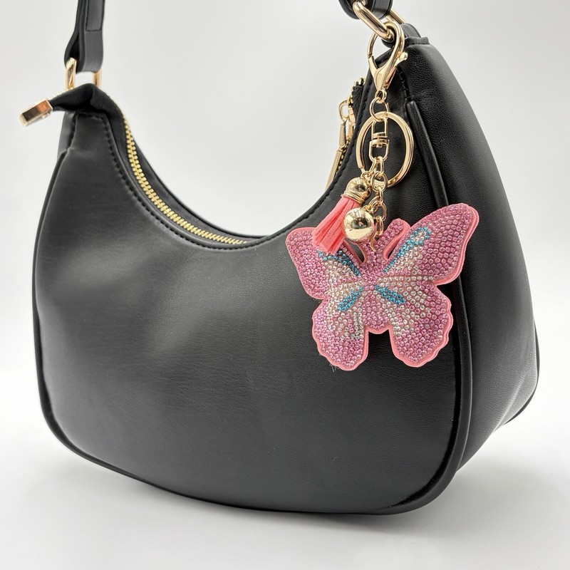 Pink Butterfly Rhinestone Keychain Purse Charm Tassel Gift Box Pendant gallery