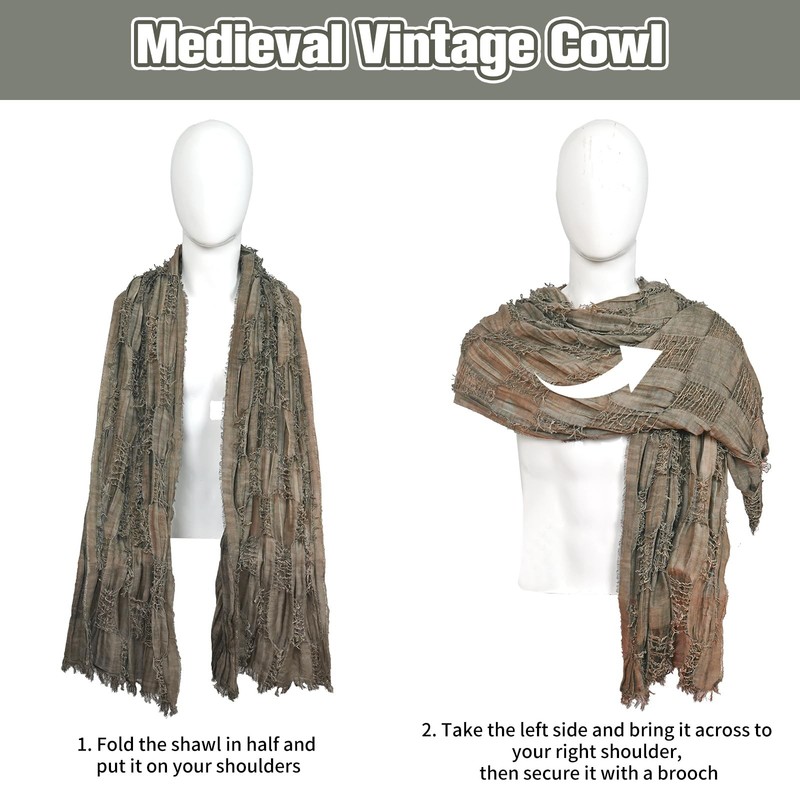 Medieval Scarf Wrap Cloak, Shawl Long Shawl with Brooch, Renaissa... gallery