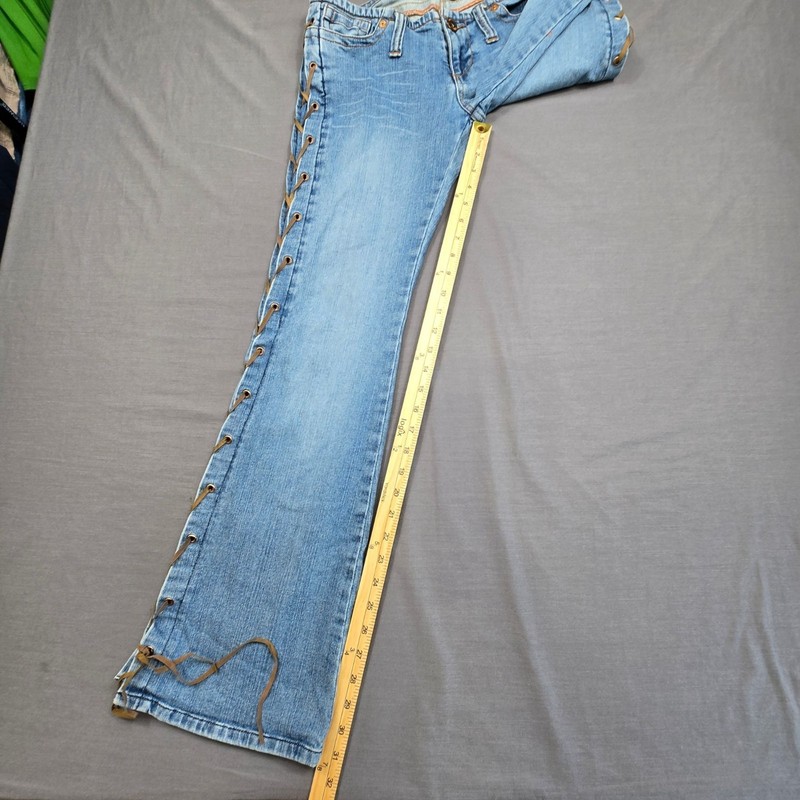 Vintage Y2K 90s Bongo Size 7 Lace-Up Low Rise Flare Jeans Festival Denim Boho gallery