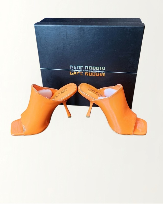 NIB Women's Orange Open Toe Slip-On Mule Stiletto HeelS Size 5.5 gallery
