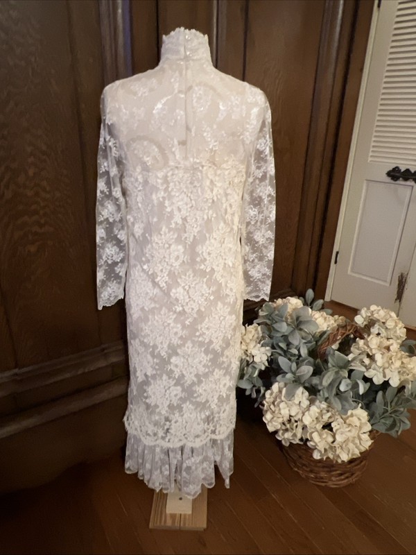 Vintage Jessica McClintock Cream High Collar Dress sz 6 1980s 1990s Made In USA gallery