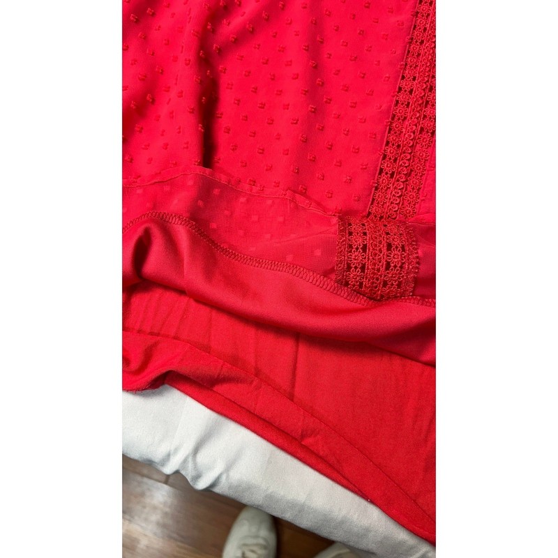 Naif Womens 3X Red Swiss Dot Boxy Crochet Lace V-Neck Flutter Sleeve Blouse gallery