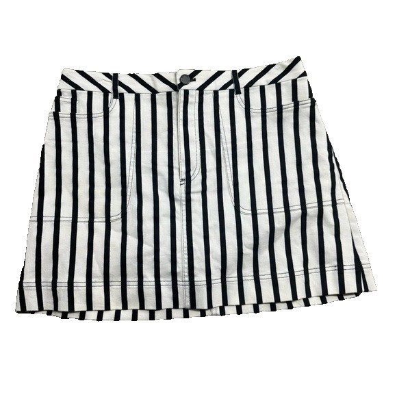 Alice + Olivia Black White Striped Mini Skirt Size 12 Designer Quiet Luxury