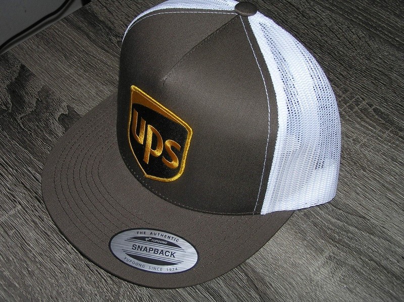 UPS Shipping Patch on Trucker Hat Yupoong Classic 6006 Snapback Brown/White gallery