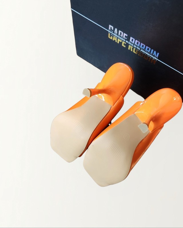 NIB Women's Orange Open Toe Slip-On Mule Stiletto HeelS Size 5.5 gallery