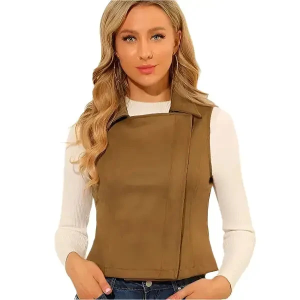 Women’s Tan Brown Suede Leather Biker Vest – Premium Soft Suede Motorcycle Style gallery
