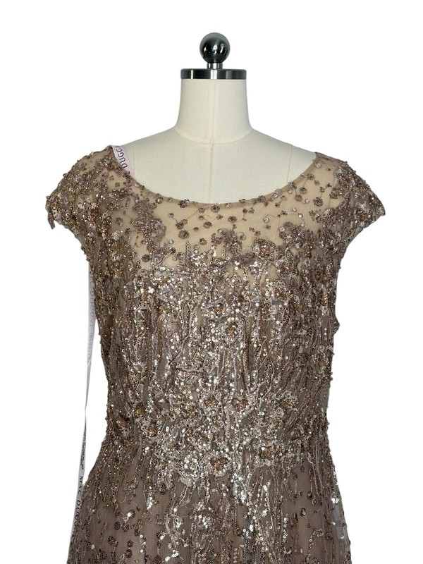 Mac Duggal 20398 Gold Sequin Lace Midi Cocktail Gown| 4 gallery
