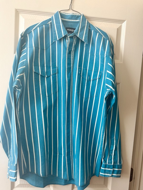 Wrangler Brushpopper Shirt Mens Large 16 35 Western Rodeo Cowboy Teal 90s Vtg 46